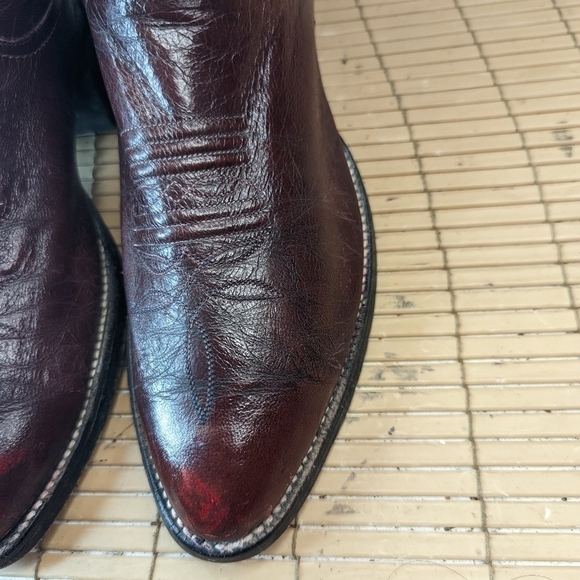 Larry Mahan vintage 1981 men\'s sz 9D Burgundy red leather Cowboy Western Boots main image 6